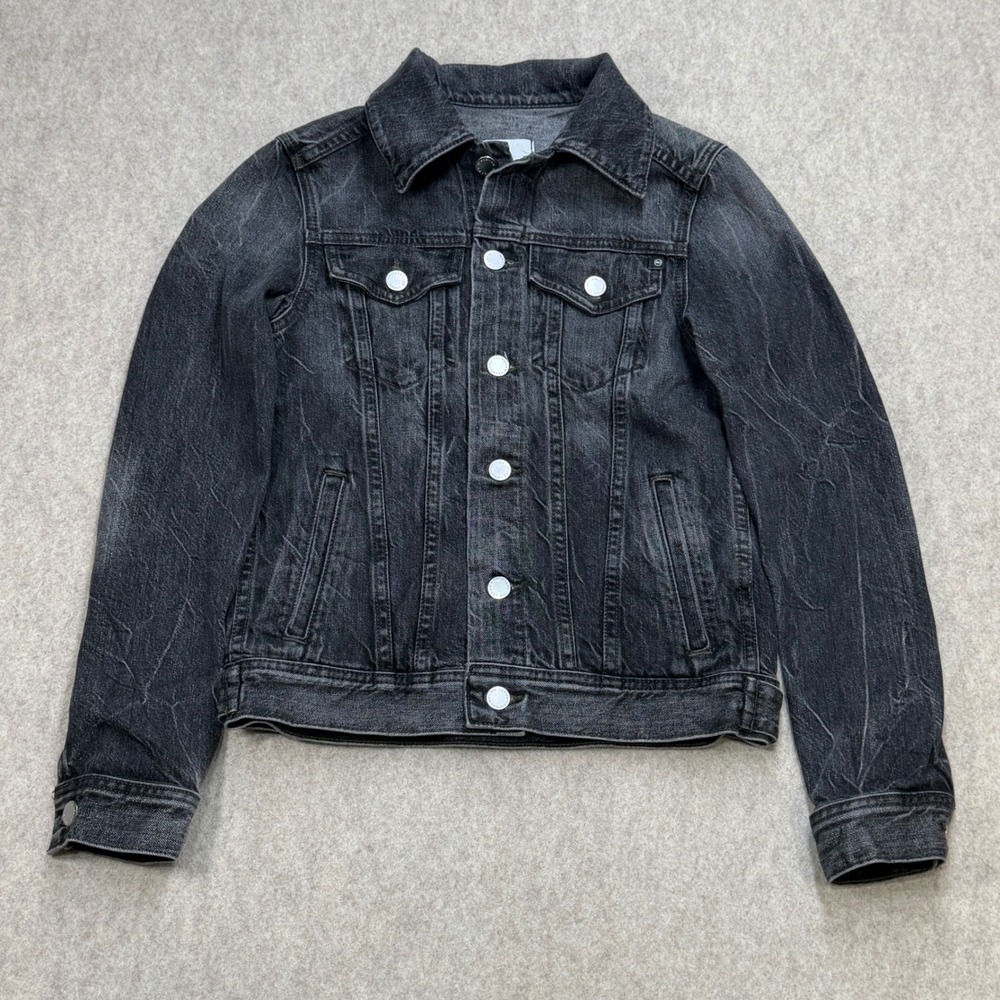 AG Denim Trucker Jacket Women XS Faded Black Edgy Streetwear 90s Off Duty Casual